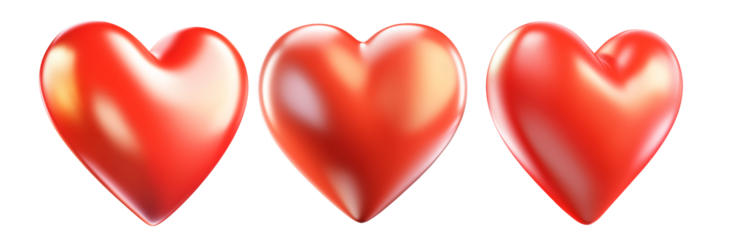 Shiny red heart with smooth, glossy texture isolated on white transparent background, symbol of love, passion and romance concept of Valentine Day