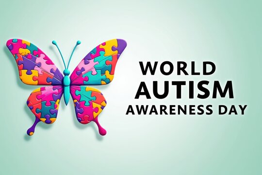 Colorful puzzle butterfly symbolizing world autism awareness day celebration