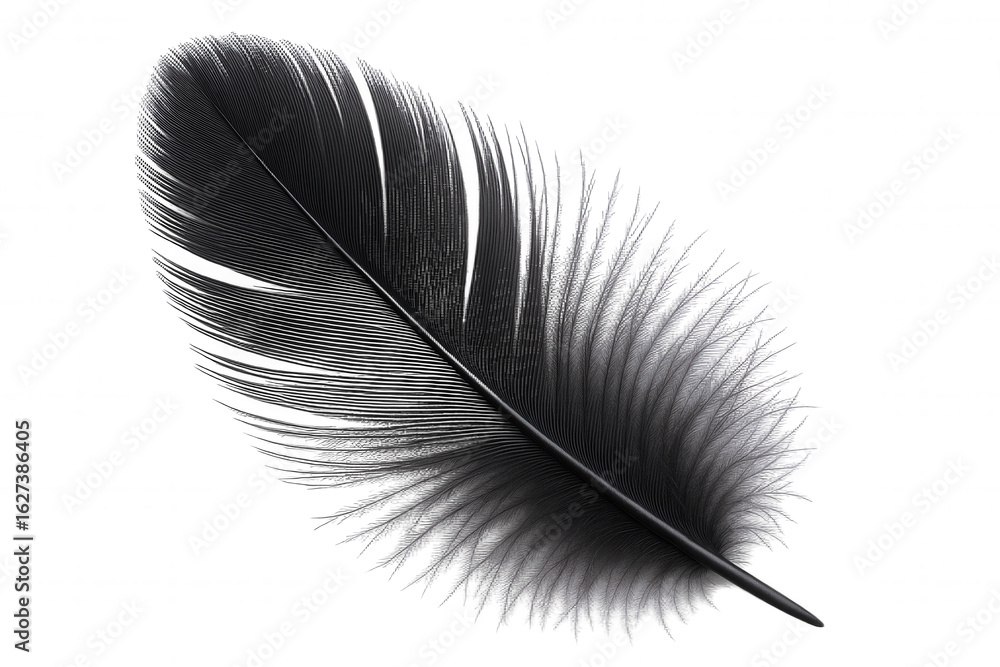 Poster elegant black feather with intricate barbs and delicate texture, isolated on a dark canvas
