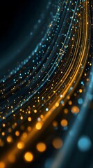 Dynamic curved streaks of glowing gold and blue lights over a dark futuristic background