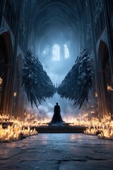 Obraz premium Dark cathedral, wings, figure