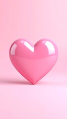 A glossy pink heart sits on a pale pink background