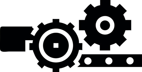 Gears and Conveyor Belt Icon Vector - Industrial Process & Manufacturing Symbol