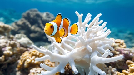 Clownfish Swimming Near Coral Reefs in a Vibrant Ocean Environment