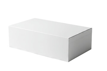 Fototapeta premium Blank white wide flat packaging box mockup, high-resolution PNG isolated on transparent background for seamless product cutout, branding visualization, e-commerce display, and graphic design