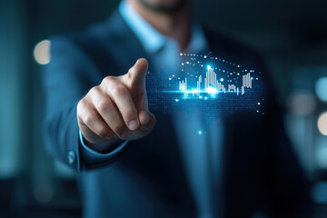 Business consultant using AI driven insights to enhance decision making and data analysis in modern office environment