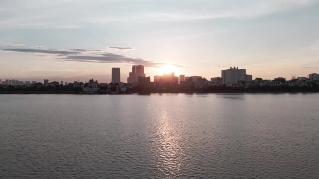 Sunset along West Lake Tay Ho in Hanoi Vietnam