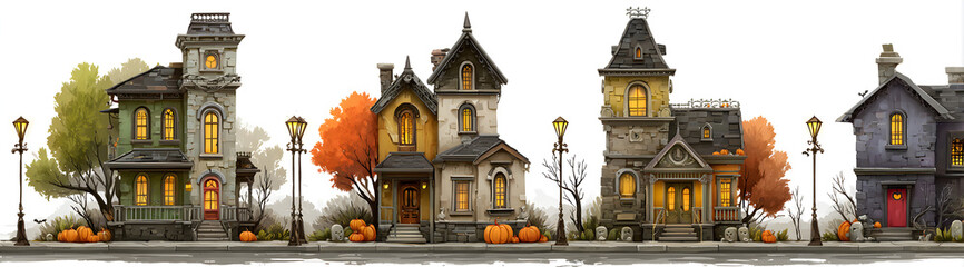 Obraz premium Set of haunted House for halloween isolated on transparent background