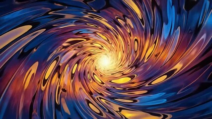Swirling vortex of abstract reflective ribbons in blue gold and purple - Powered by Adobe
