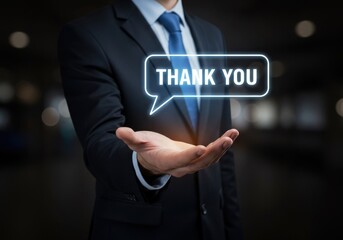 Man in suit offers a glowing thank you message