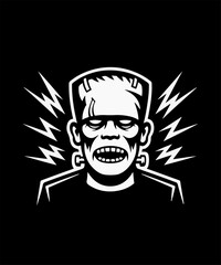 Headphones and Lightning Bolt Silhouette – High-Contrast White Illustration on Black Background for Music, DJ, and Audio Energy Merchandise