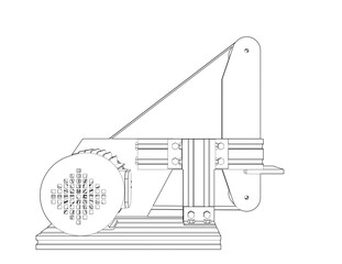 Industrial Belt Sander Grinder Wireframe Illustration: Precision Engineering Technical Drawing of Abrasive Polisher Wheel and Sharpener. An Essential Manufacturing and Fabrication Machine Line Art