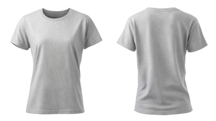 High-resolution heather gray T-shirt template PNG on seamless transparent background, realistic apparel mockup ideal for crisp cutouts, e-commerce product listings, and print-on-demand design previews