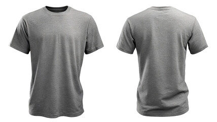 High-resolution heather gray T-shirt template PNG on seamless transparent background, realistic apparel mockup ideal for crisp cutouts, e-commerce product listings, and print-on-demand design previews