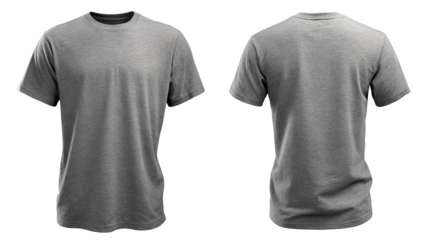 High-resolution heather gray T-shirt template PNG on seamless transparent background, realistic apparel mockup ideal for crisp cutouts, e-commerce product listings, and print-on-demand design previews