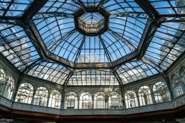 Obraz premium Glass dome, intricate metalwork, sunlit interior