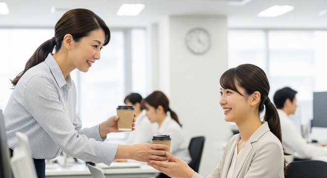 先輩社員からの労い：コーヒーで結ばれる温かい関係