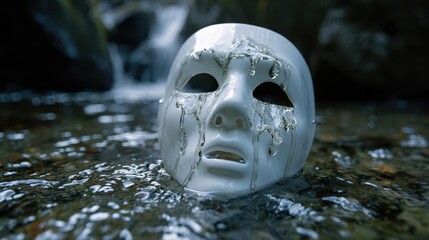 Mysterious Mask in Rippling Water
