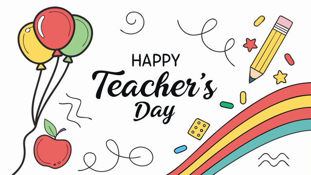 Happy teacher s day celebration with balloons and apple