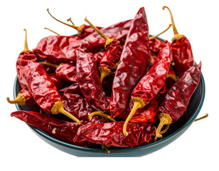 Obraz premium Dried Red Chilies in a Deep Bowl Isolated on White