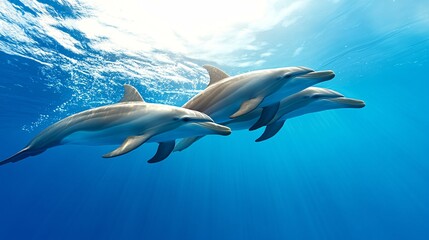 Dolphins Swimming in Clear Ocean Water Under Bright Sunlight © Tam