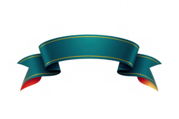 Teal banner featuring golden edging, gracefully waving against transparent backdrop, signaling elegant celebration and design enhancement