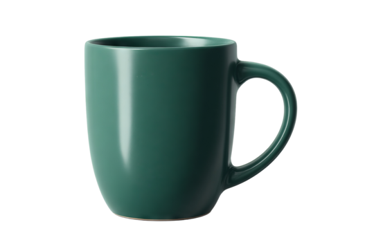 High-resolution dark green ceramic mug mock-up on true transparent background, isolated PNG template ideal for branding, print-on-demand previews, e-commerce product listings, and graphic design