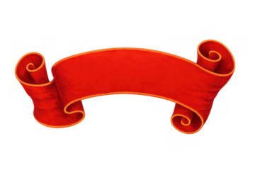 Vintage red ribbon scroll with curled edges, floating on transparent backdrop, lending sophisticated accent to event graphics, awards, or official documents
