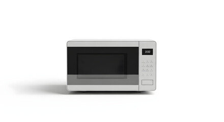 Fototapeta premium Modern light gray microwave oven, front view, isolated on white background.