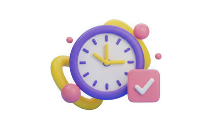 Ai generated image of 3d cartoon clock with check mark isolated on transparent background