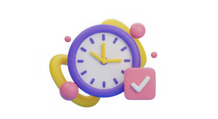 Ai generated image of 3d cartoon clock with check mark isolated on transparent background
