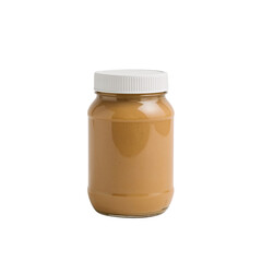 Creamy Delight A jar of smooth peanut butter showcased against a spotless transparent setting