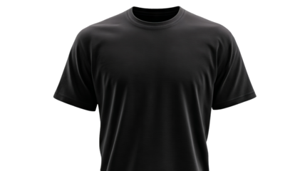 High-resolution blank black t-shirt template in PNG format with flawless transparent background for professional apparel mockups and seamless graphic design integration