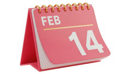 Ai generated image of pink desk calendar showing february 14, isolated on transparent background
