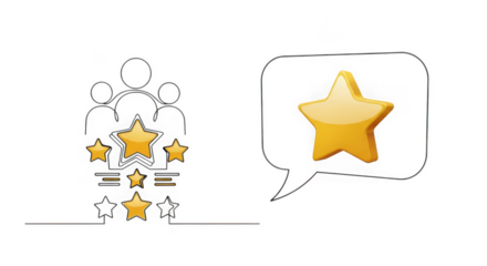 Ai generated image of customer satisfaction rating with stars and feedback isolated on transparent background
