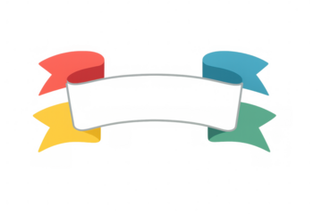 Colorful ribbons curving dynamically, forming celebratory banner with open white space against transparent backdrop