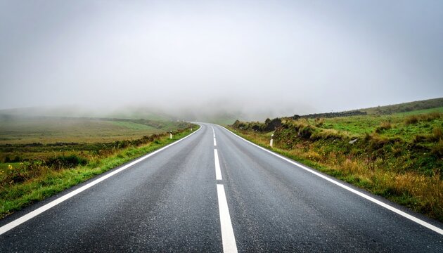 Foggy road through countryside