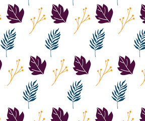Seamless Botanical Pattern: A visually captivating seamless pattern with a medley of stylized leaves and delicate sprigs on a clean backdrop. It captures a sense of natural elegance. 