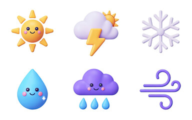 Fototapeta premium Charming 3D weather icons bring forecasts to life with playful, friendly designs for any project