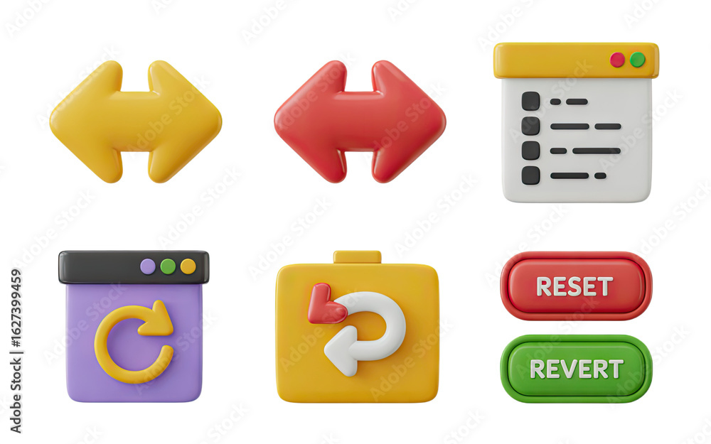 Aufkleber modern 3d icons for refresh, reset, revert, and navigation actions in digital interfaces