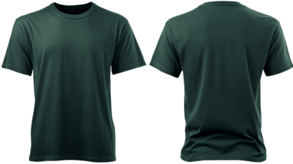 High-resolution plain dark green T-shirt mockup PNG with seamless transparent background ideal for apparel cutouts, print-on-demand previews, and e-commerce product displays