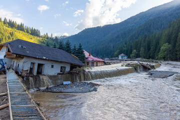 House destroyed by floods in Brosteni, Suceava County - Romania. Many homes were flooded after...