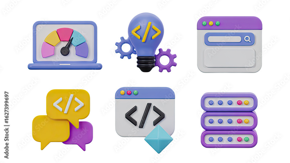 Poster unlock digital success with modern tech icons representing coding, speed, search, and data.