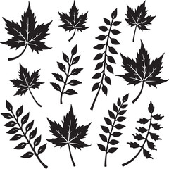 Elegant black leaf silhouettes for natural design projects