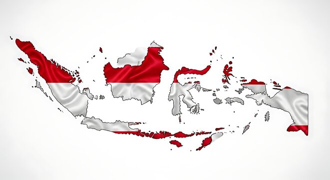 Indonesia Map with Flag Texture, Indonesian National Symbol, Graphic Resource