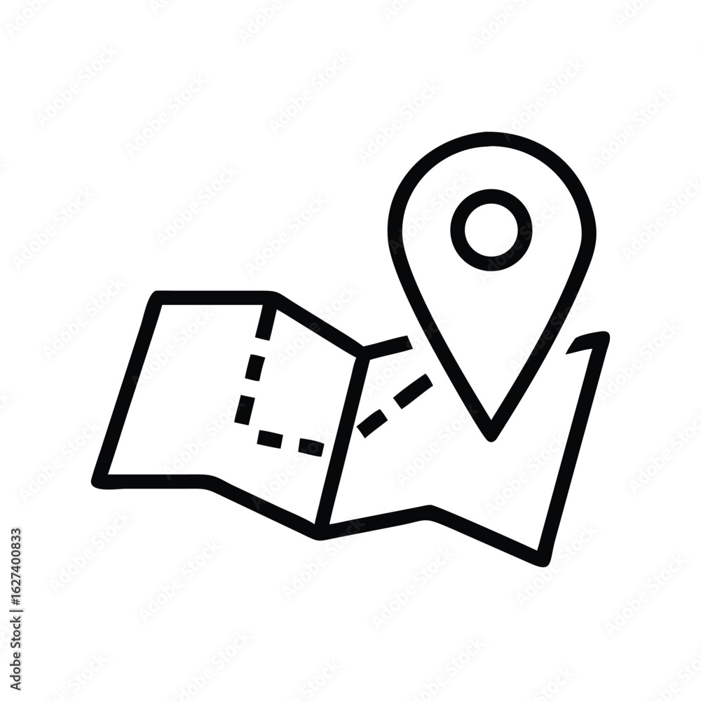 Poster map and location pin vector icon for gps navigation travel destination and route planning concept de