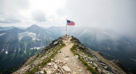 American Flag on Mountain Peak: Patriotic Symbol of Freedom and Adventure