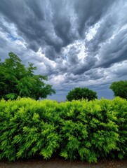 Obraz premium Dramatic sky over lush greenery