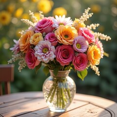 vibrant flower arrangements colorful petals botanical beauty floral design bouquet colorful blooms decorative art, orchid, rose, tulip, lily, sunflower, daisy