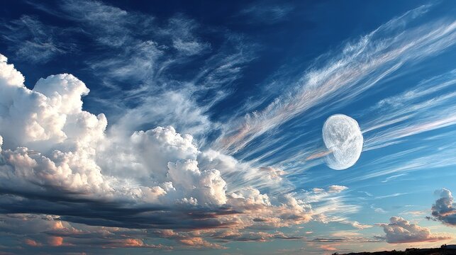 Dramatic sky with clouds and moon